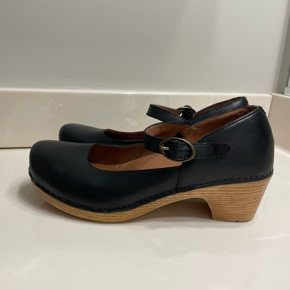 Dansko Margie Mary Jane Clog Full Grain Black Leather Heeled Women's EU 40 US 9